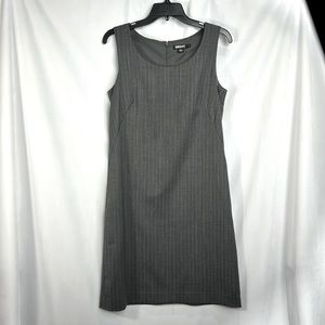 Vintage DKNY Fine Wool Grey Herringbone Blue Pinstripe Shift Suit Dress Size 6
